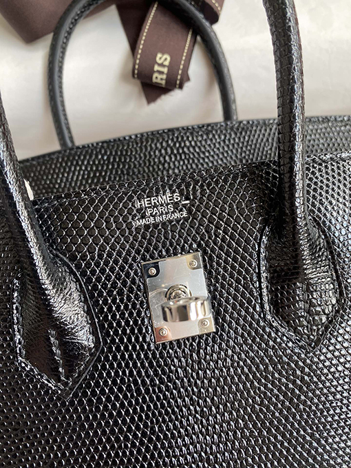 エルメス バーキン 25 Birkin 25 cm輸入トカゲ革ブラックシルバーバックルバッグ