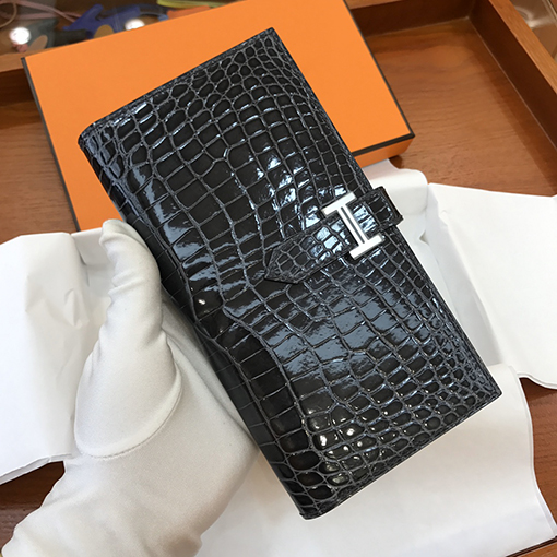 エルメス エルメス ベーン製 1:1 アメリカワニ革 ロングクリップ 財布