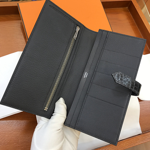 エルメス エルメス ベーン製 1:1 アメリカワニ革 ロングクリップ 財布