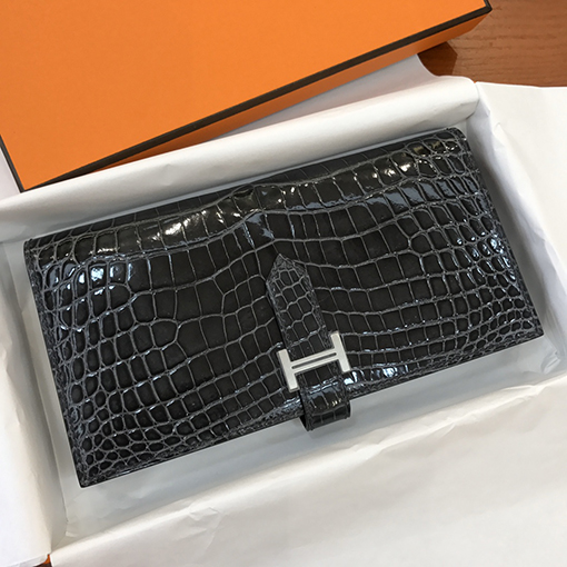 エルメス  エルメス ベーン製 1:1 アメリカワニ革 ロングクリップ 財布