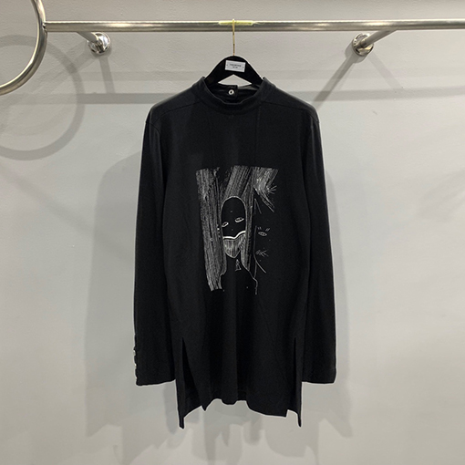 リックオウエンス リックオウエンス 後ろ腰バンディングパッチワークプリント長袖Tシャツ