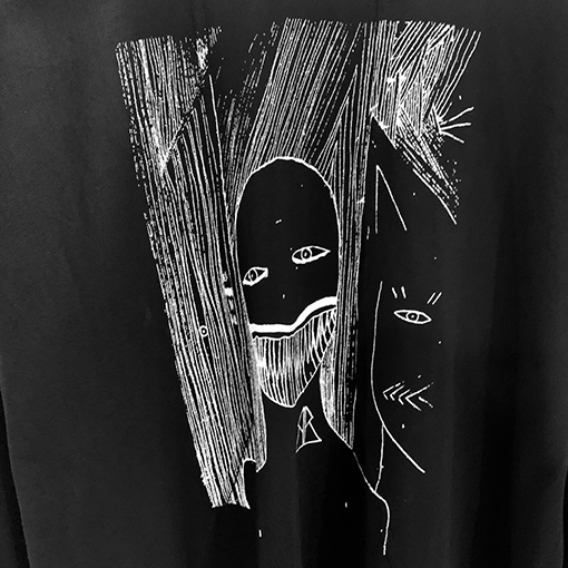 リックオウエンス リックオウエンス 後ろ腰バンディングパッチワークプリント長袖Tシャツ