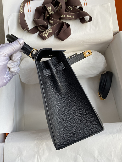エルメス ケリー25 ブラックゴールドバックルケリー25 cm手縫いレザーバッグ