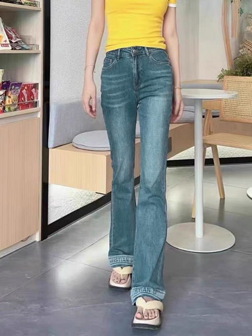 レディース   フレアパンツ 裾 DIORロゴプリントフレアデニムパンツ