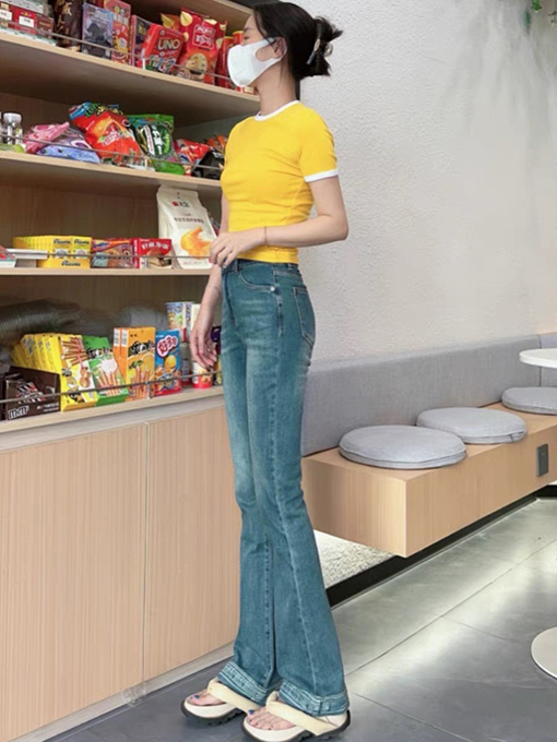 レディース   フレアパンツ 裾 DIORロゴプリントフレアデニムパンツ