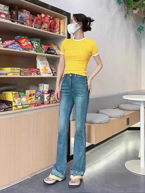 レディース   フレアパンツ 裾 DIORロゴプリントフレアデニムパンツ