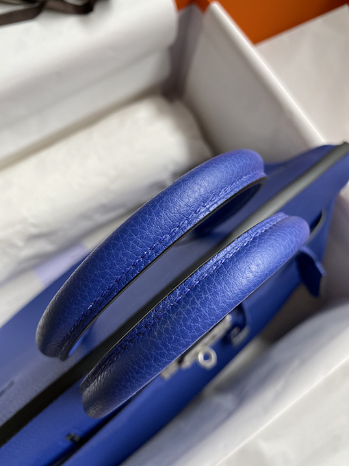 エルメスバーキン35 エレクトリックブルー輝くシルバーバックルバッグ高級本革使用 全て手縫い