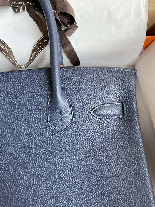 エルメスバーキン30 ブルーゴールドバックルバッグ高級本革使用 全て手縫い