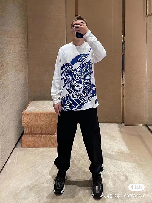 バーバリー コットン プリントコットン長袖Tシャツ