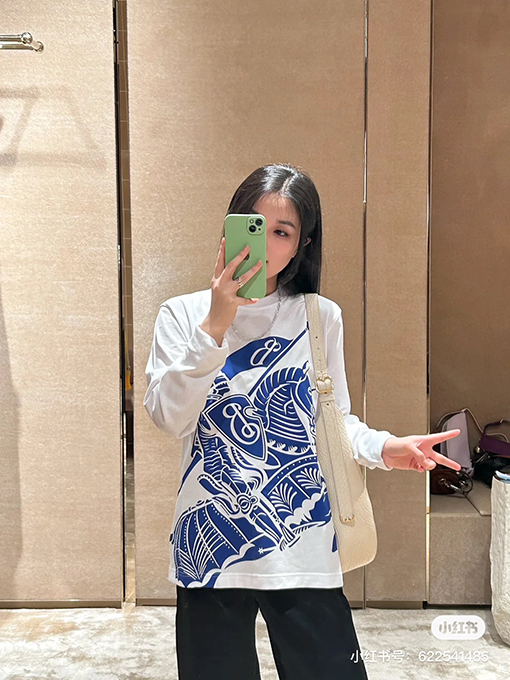 バーバリー コットン プリントコットン長袖Tシャツ