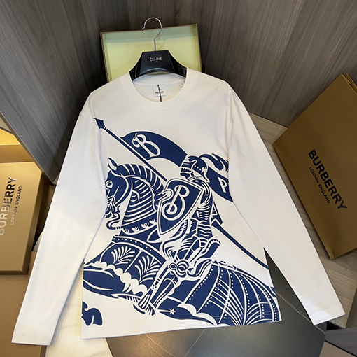 バーバリー コットン プリントコットン長袖Tシャツ