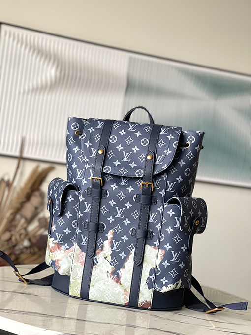 ルイヴィトン 青い花の炎のバラのシルクプリントメンズバックパックM46805