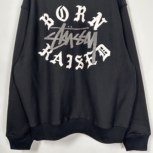 ステューシージャケット アウター STUSSY x BORN x RAISEDコラボ FW23レタリングロゴフード ジップアップ