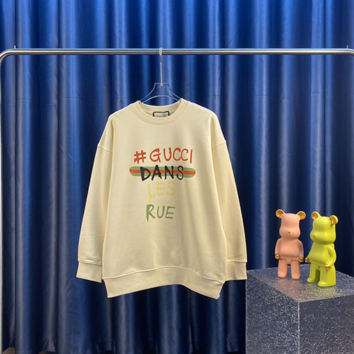 グッチ 秋冬のプリントラウンドネックパーカー