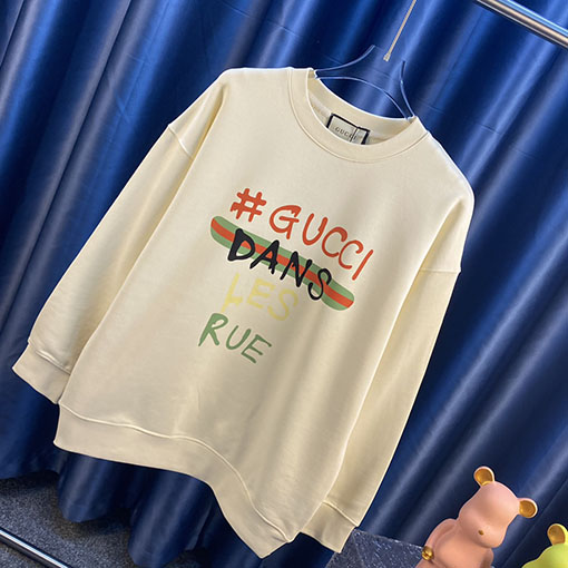グッチ 秋冬のプリントラウンドネックパーカー