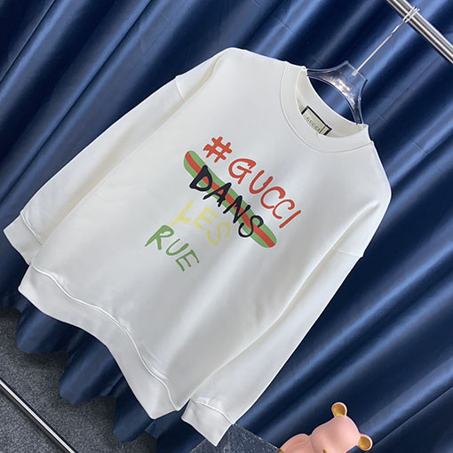 グッチ 秋冬のプリントラウンドネックパーカー