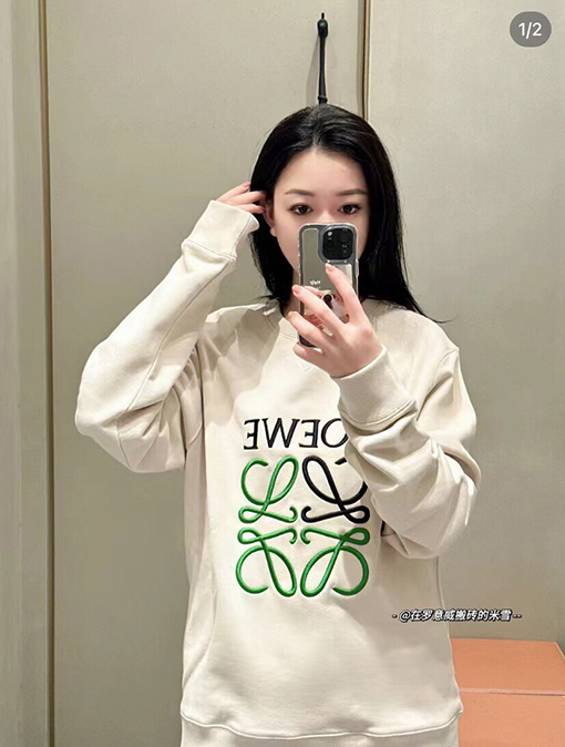 ロエベ クラシックな大型ロゴ刺繍のラウンドネックスウェット