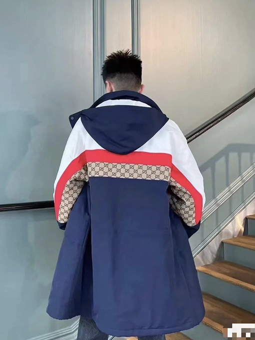 グッチ パッチワークロングフード付きトレンチコート