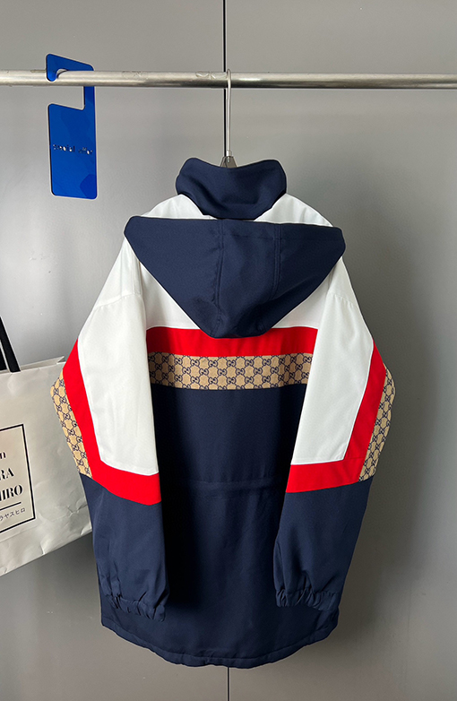 グッチ パッチワークロングフード付きトレンチコート