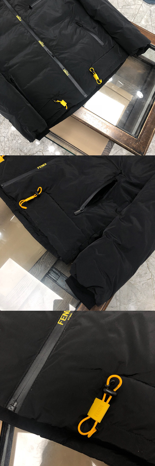 フェンディ コントラスト蛍光イエローフード付き ダウン ジャケット
