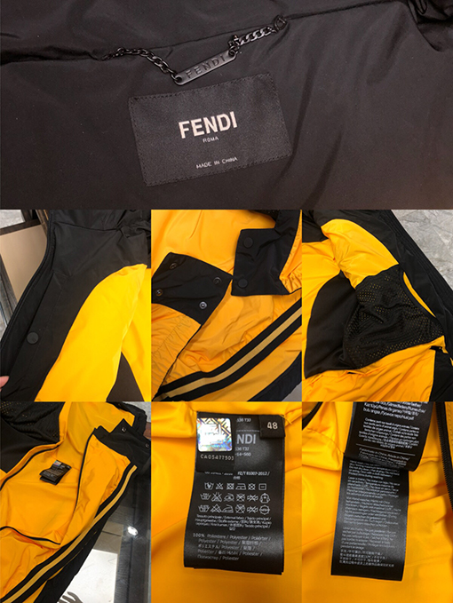 フェンディ コントラスト蛍光イエローフード付き ダウン ジャケット