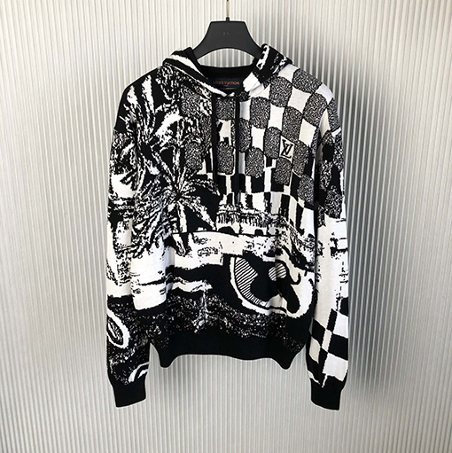 ルイヴィトン オーバーフィットジャカールニットのカジュアルフードTシャツ