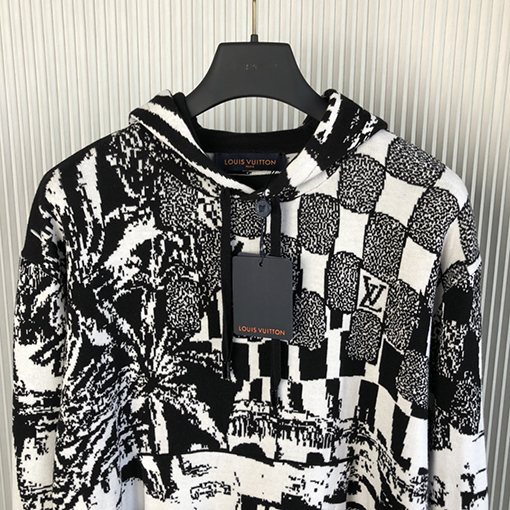 ルイヴィトン オーバーフィットジャカールニットのカジュアルフードTシャツ