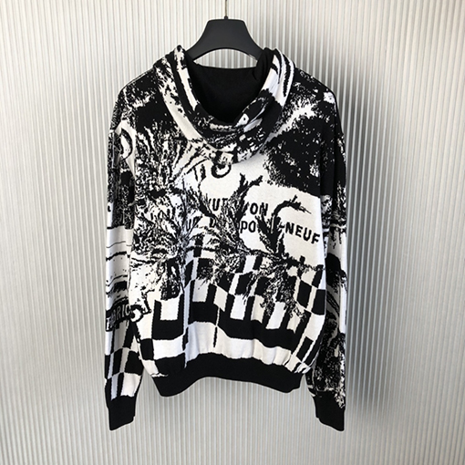 ルイヴィトン オーバーフィットジャカールニットのカジュアルフードTシャツ