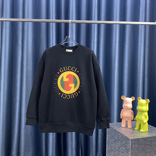 グッチ  クラシックなダブルGサークルレタープリントラウンドネックスウェット