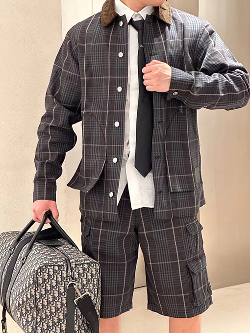 ディオール パッチワークチェックカラー長袖シャツジャケット