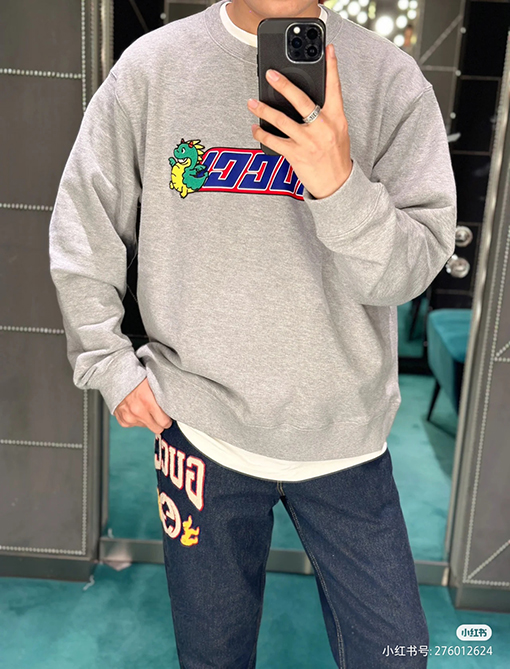 グッチ コットン 刺繍プリント ラウンドネック スウェット
