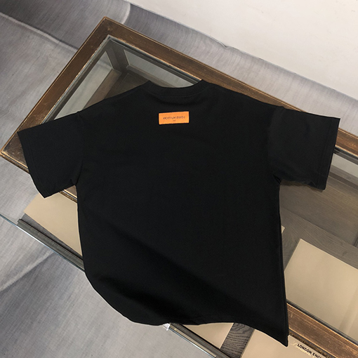 ルイヴィトン LVピンレザー偽ポケットラウンドネック半袖Tシャツ
