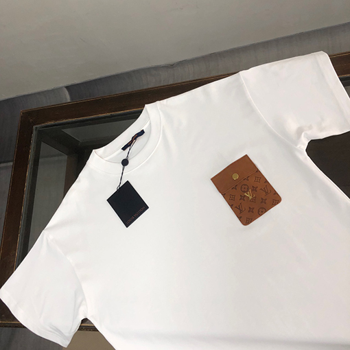 ルイヴィトン LVピンレザー偽ポケットラウンドネック半袖Tシャツ