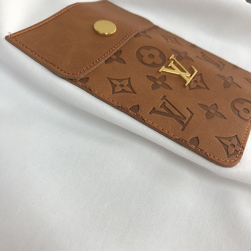 ルイヴィトン LVピンレザー偽ポケットラウンドネック半袖Tシャツ