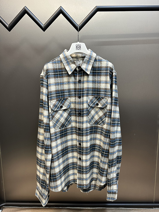 セリーヌ コットンのカラーウィーブチェック柄シャツ