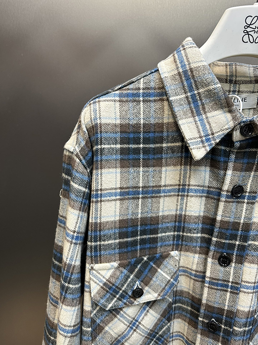 セリーヌ コットンのカラーウィーブチェック柄シャツ