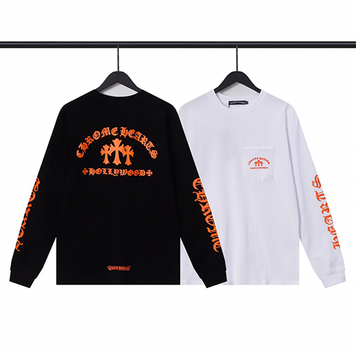 クロムハーツ  オレンジロゴの新しい長袖Tシャツ