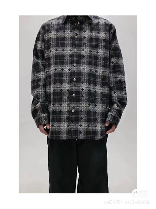 クロムハーツ CHクロハートレザータグメタリックチェックシャツジャケット