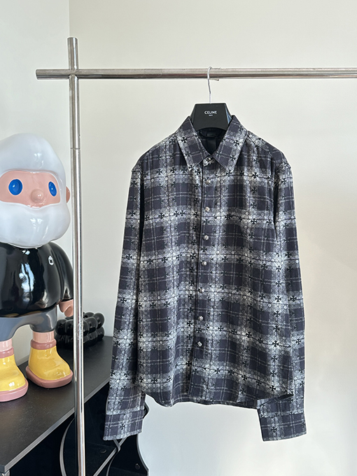 クロムハーツ CHクロハートレザータグメタリックチェックシャツジャケット