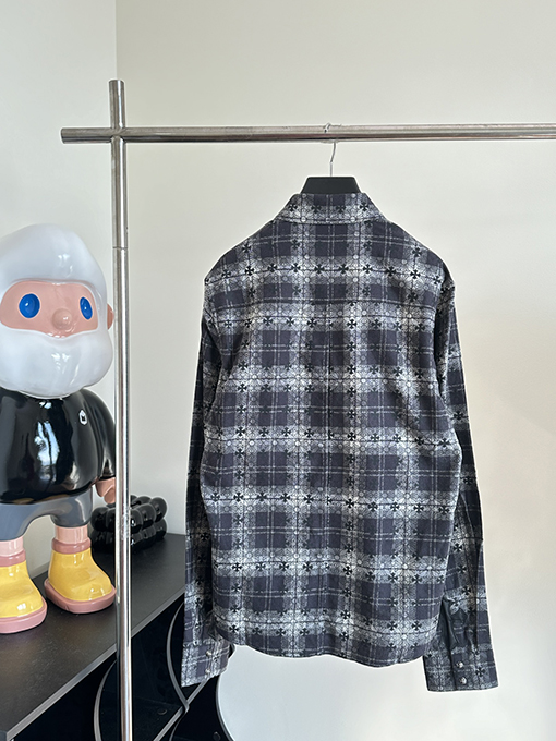 クロムハーツ CHクロハートレザータグメタリックチェックシャツジャケット