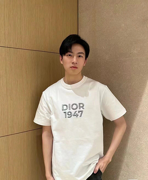 ディオール 刺繍1947コットンアルファベット半袖Tシャツ
