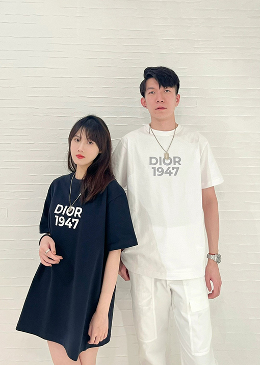 ディオール 刺繍1947コットンアルファベット半袖Tシャツ