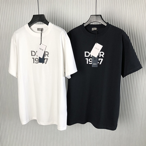 ディオール 刺繍1947コットンアルファベット半袖Tシャツ