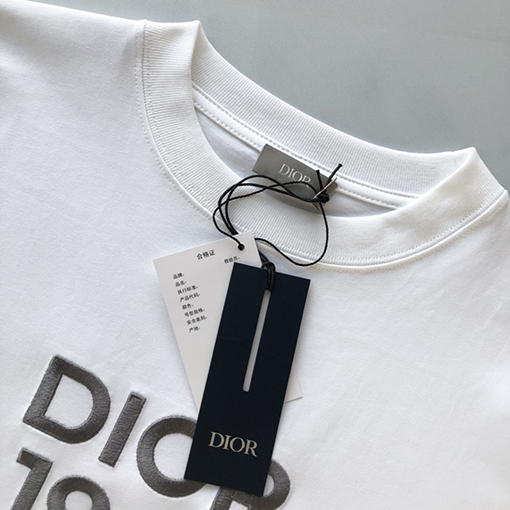 ディオール 刺繍1947コットンアルファベット半袖Tシャツ