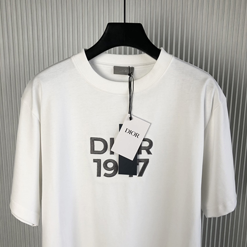 ディオール 刺繍1947コットンアルファベット半袖Tシャツ