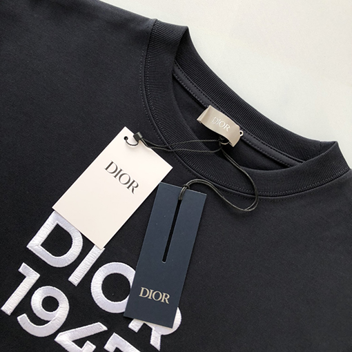 ディオール 刺繍1947コットンアルファベット半袖Tシャツ