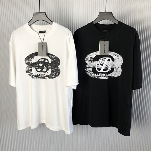 バレンシアガ 早春の新しい白黒プリント半袖Tシャツ