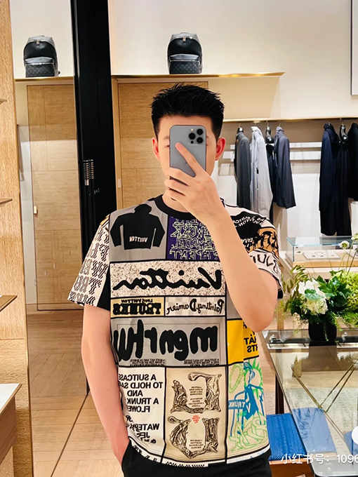 ルイヴィトン 新作チェック柄ロゴプリントコットン半袖Tシャツ