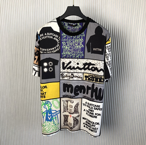 ルイヴィトン 新作チェック柄ロゴプリントコットン半袖Tシャツ