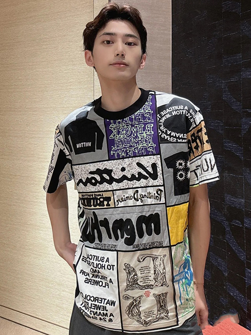 ルイヴィトン 新作チェック柄ロゴプリントコットン半袖Tシャツ